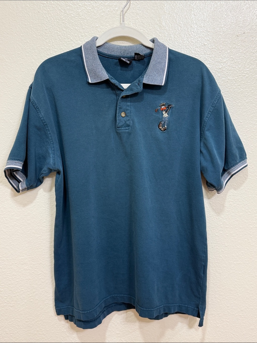 Warner Bros Looney Tunes Daffy Duck Golf Polo Shirt Men’s Size Medium Teal Blue